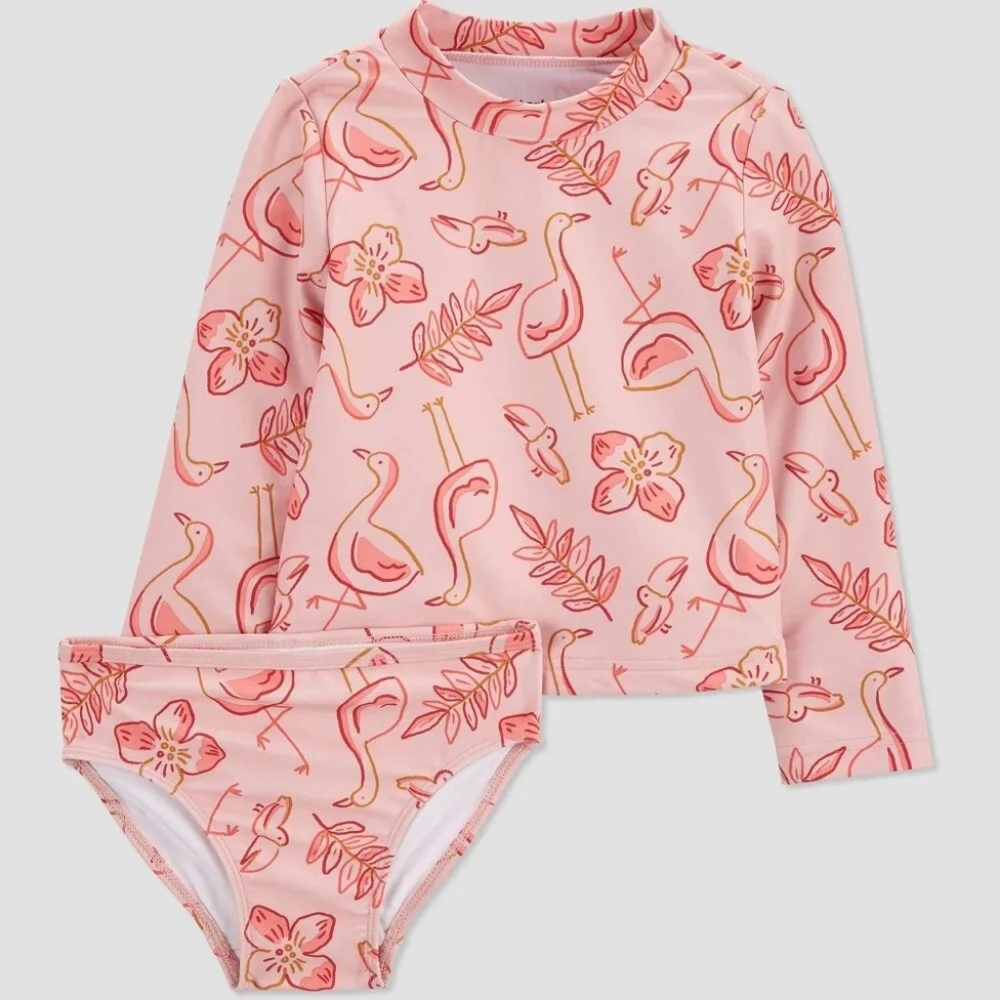 NEW Carter's Pink Flamingo Two Piece Rash Guard Swimsuit Size 3 Months